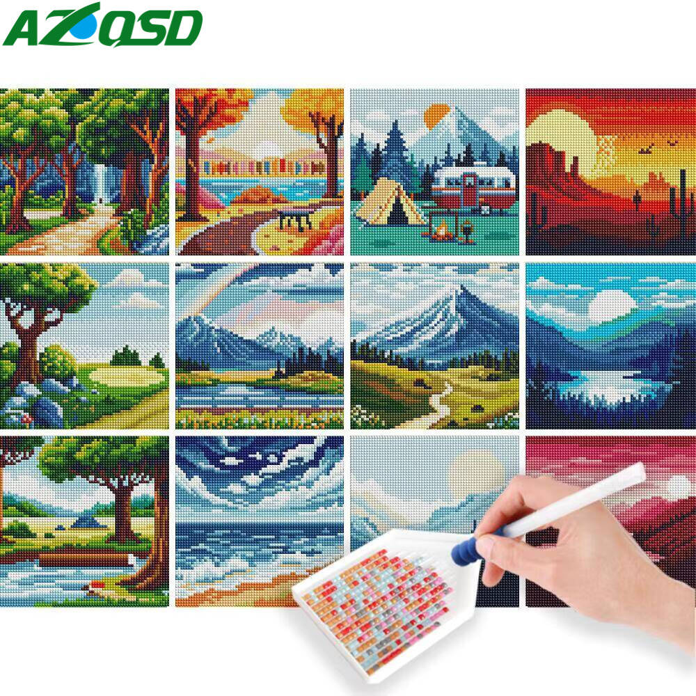 Photo Mosaic Print - AZQSD 12 Stück Diamant-Gemälde, Sonnenuntergang, Landschaft,
