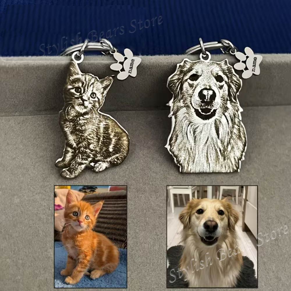 Pet Portrait Custom - Personalisierter Bildschlüsselanhänger mit Haustiernamen, Porträt-Schlüsselanhänger, personalisierter