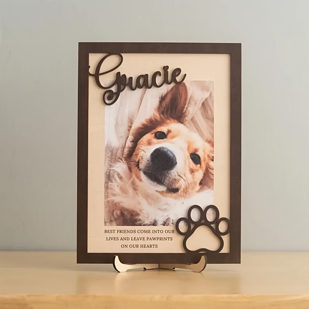 Engraved Wood Frame - Anpassbarer Personalisierter Holz-Haustier-Fotorahmen mit Namen und
