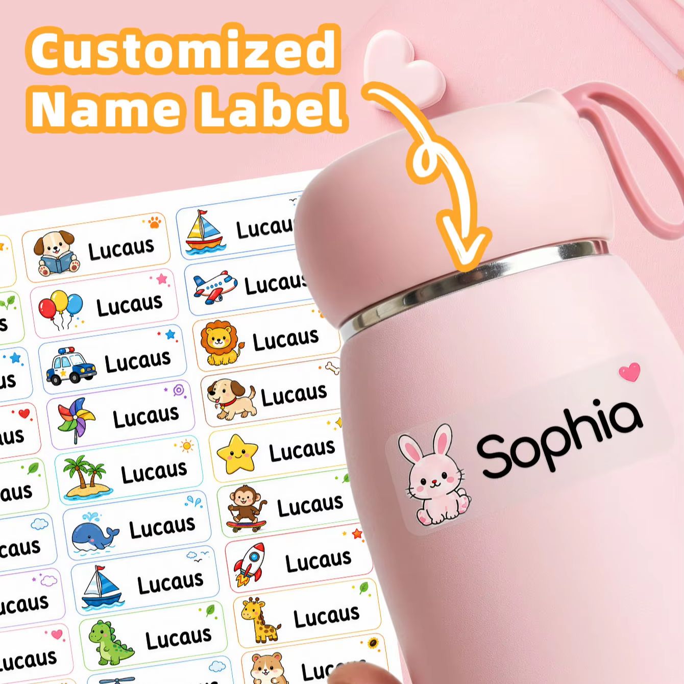 Personalised Candle Label - 1–500 Stück individuelle Cartoon-Namensaufkleber, wasserfeste personalisierte