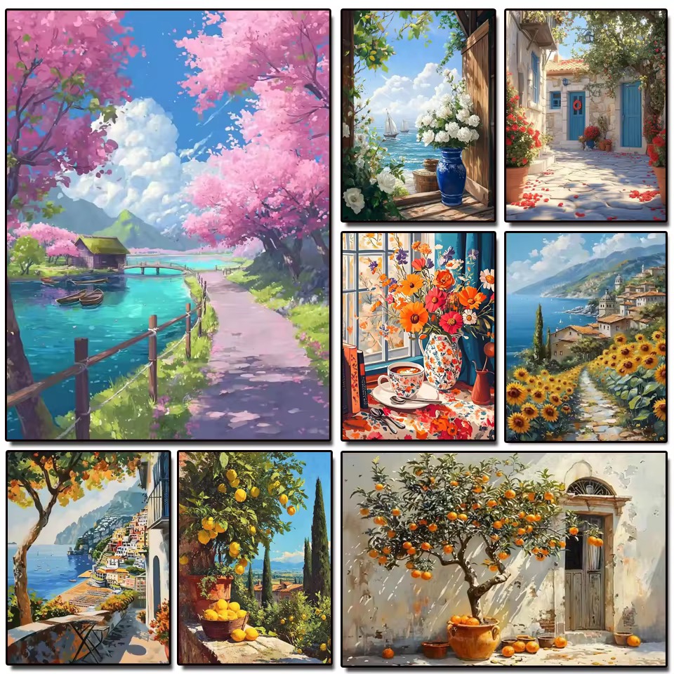 Photo Mosaic Print - Diamantmalerei Mediterrane Landschaft Diamant-Mosaik Handgemachte Kunst
