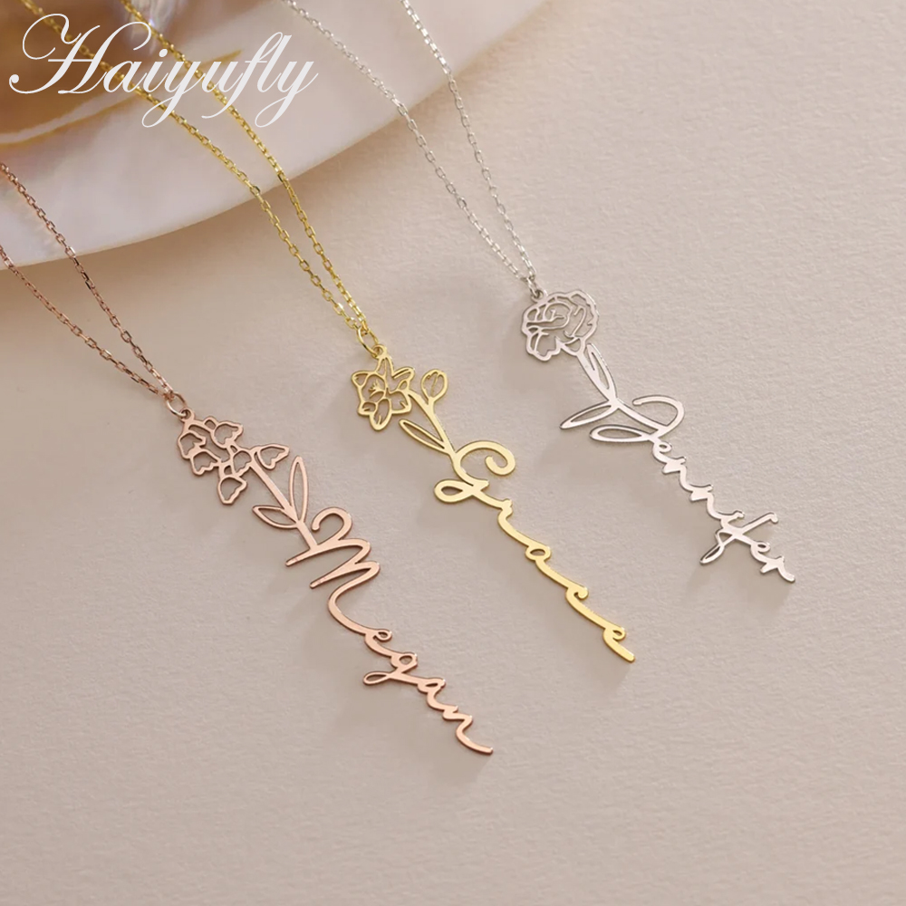 Birth Flower Necklace - Haiyufly Personalisierte Namenskette für Frauen, personalisierbar,