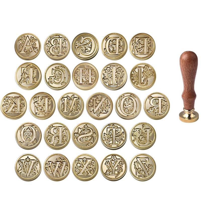 Wax Seal Letter Kit - A-Z Vintage versiegelter Wachsstempelkopf, 26-Buchstaben-Muster, Stempelset,