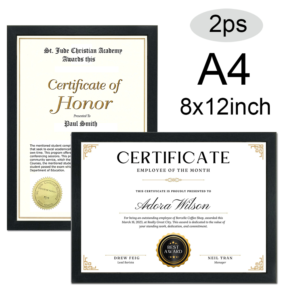 Engraved Wood Frame - 2er-Set 8x12 Zoll Schwarzer Zertifikat- und