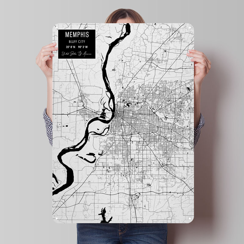 Memphis TN USA Weißblechschild – Custom Map Poster Bewertung und Preis